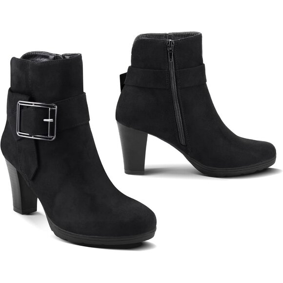 mysoft Women's Booties with Heel, Chunky Stacked Zipper Ankle Boots for Ladies - Picture 2 of 7